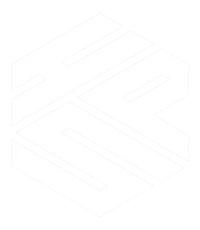 a white logo with a black background